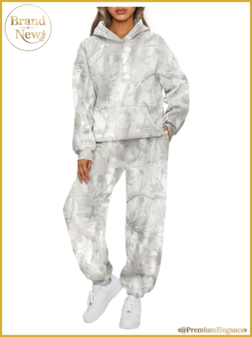 Oversized Camo Maple Leaf Hoodie Sweatsuit Fleece Fall Tracksuit 2 Piece
